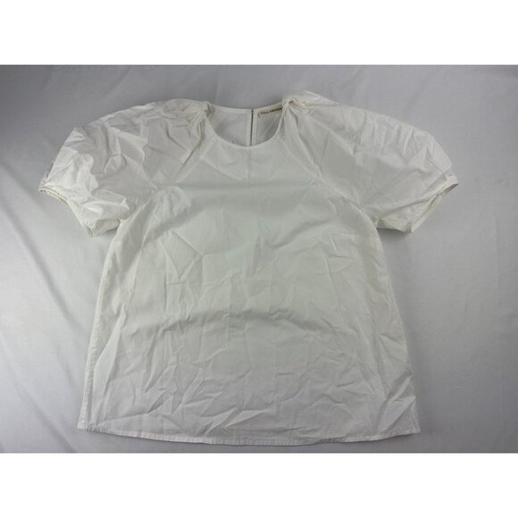 Ulla Johnson Puff Sleeve Top White Topstitched Cotton Size 2 - Picture 1 of 6